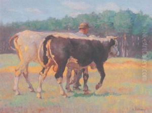 Bauer Fuhrt Kuh Und Stier by Albert Reibmayer