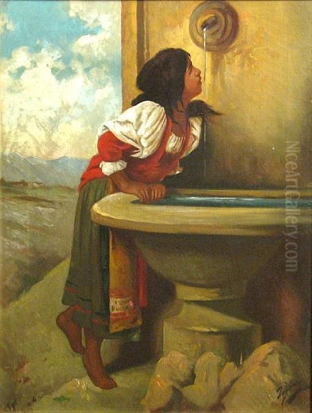 Roman Girl At A Fountain - view 1