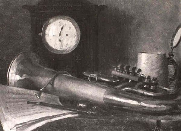 Still Life With Wagner Tuba, Clock And Stein - view 1