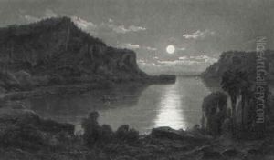 South American Landscape In Moonlight by Ferdinand Reichardt