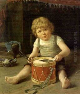 Young Boy With Drum by Carl Anton Reichel