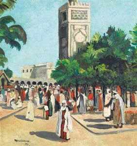 Foule Marocaine Devant Le Minaret by Eugen Reichenbach