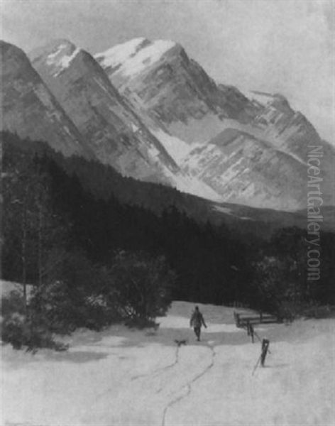 Winterliche Gebirgslandschaft Mit Einem Jager - view 1