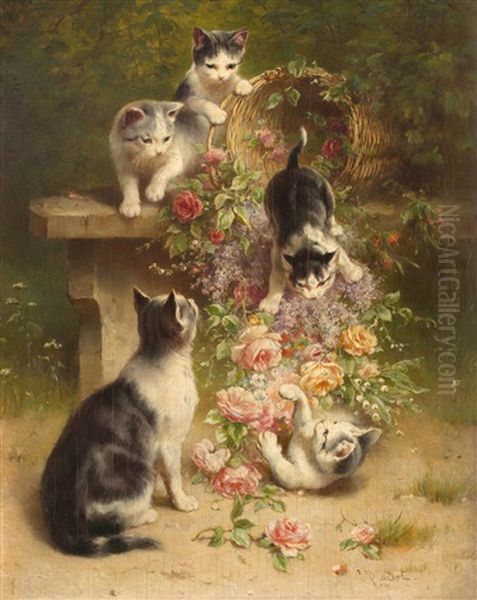 Funf Katzen Mit Rosenkorb - view 1