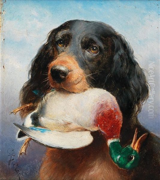 Gordon Setter With Mallard Duck - view 1