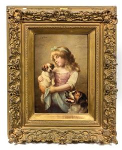 Portrait Of Young Girl With Dogs by Carl Reichert