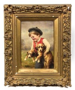 Portrait Of Boy With Dogs by Carl Reichert