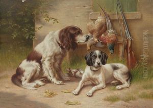 Jagdhunde Bewachen Erlegte Fasane by Carl Reichert