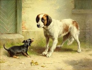 Spaniel And Dachshund by Carl Reichert