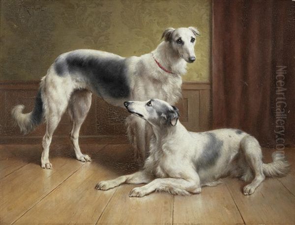 A Pair Of Borzois In An Interior - view 1