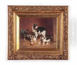 Katze Mit Ihren Spielenden Jungen by Carl Reichert