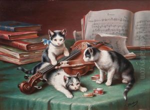 Kittens And Violin by Carl Reichert