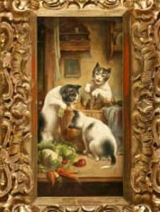 Spielende Katzen, Die Sich Fur Die Im Korb Befindlichen Hummern Interessieren by Carl Reichert