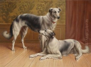 Zwei Windhunde by Carl Reichert