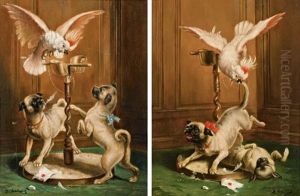Spielende Hunde (pair) by Carl Reichert