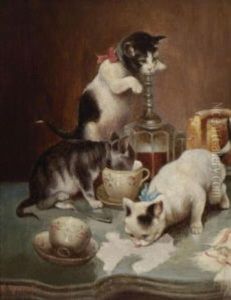 Drei Katzchen Auf Dem Kaffeetisch by Carl Reichert