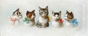 Funf Katzen Mit Bunten Maschen by Carl Reichert