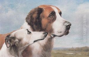 Zwei Hunde Vor Einer Weiten Landschaft by Carl Reichert
