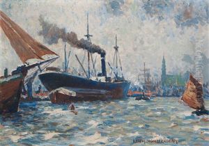 In The Port Of Hamburg by Eugen Reich-Muensterberg