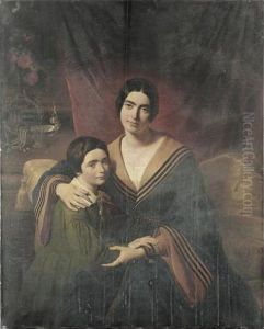 Portrait De La Comtesse Leopold De Ruolz-montchal Et De Son Fils Octave by Claude Bonnefond