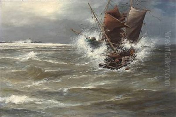 Collision Between Two Sailing Ships In Rough Sea - view 1