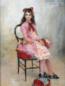 Jeune Fille Au Ruban Rouge by Adrien Adolphe Bonnefoy