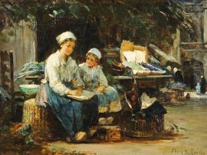 Mutter Und Tochter Am Marktstand by Flora MacDonald Reid