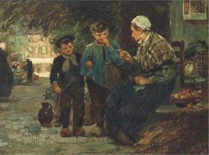 Figures At A Market by Flora MacDonald Reid