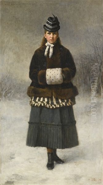 Portrait Of Mabel Mary Field, Aged 13, Standing Full-length, In A Brown Fur Jacket - view 1