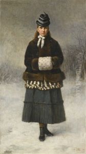 Portrait Of Mabel Mary Field, Aged 13, Standing Full-length, In A Brown Fur Jacket by George, Sir Reid