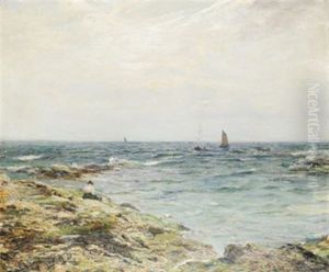 Vantan - Kustlandskap Med Batar Och Kvinna by George Ogilvy Reid