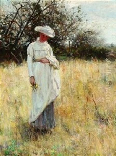Young Girl Picking Flowers In The Meadow - view 1