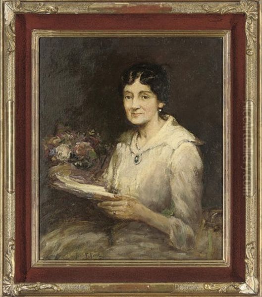 Portrait Of A Lady In A White Dress Holding A Book - view 1