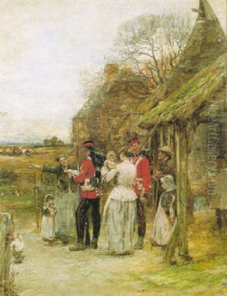 Soldiers With Family Before A Cottage - view 1