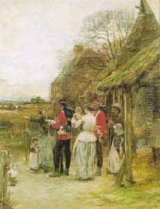 Soldiers With Family Before A Cottage Soldiers With Family Before A Cottage