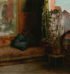 Interior With Spinning Wheel by Mary Augusta Hiester Reid