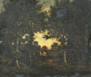 Vaches En Foret by Georges Bonnemaison