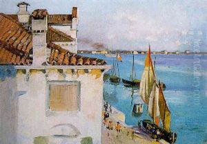 A Continental Sea Port With Figures On A Promenade