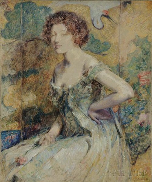 Woman Seated Before A Japanese Screen - view 1