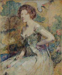 Woman Seated Before A Japanese Screen