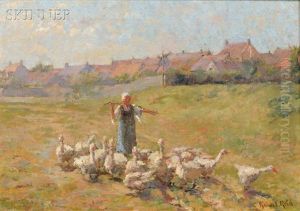 Peasant Girl With Geese by Robert Reid