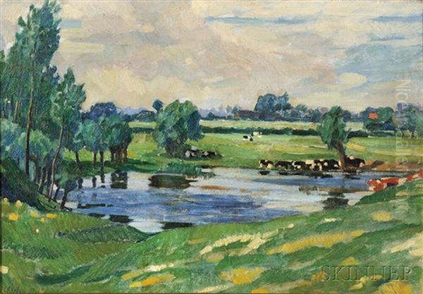 Pasture With Cattle Wading - view 1