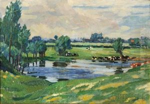 Pasture With Cattle Wading by Charles Reiffel