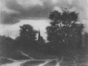 Hugelige Landschaft Mit Dorfkirche Und Staffage by Karl Theodor Reiffenstein