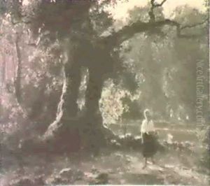 Waldinneres Mit Einem Madchen Im Vordergrund by Karl Theodor Reiffenstein