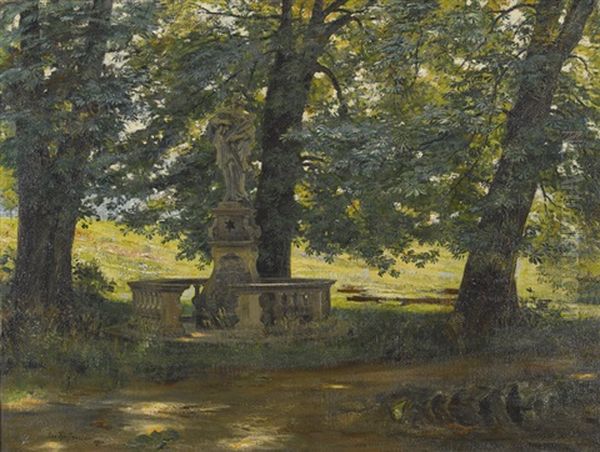Sommerlicher Park Mit Barocker Heiligenstatue - view 1