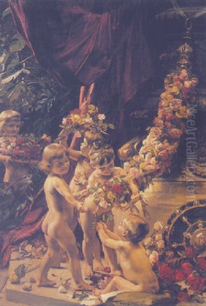 Cherubs Binding Flowers - view 1
