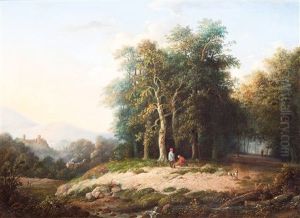 Wood Gatherers In A Hilly Countryside by Izaac Reijnders