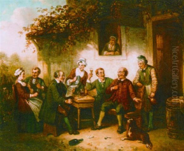 A Merry Company In Front Of A Farm - view 1