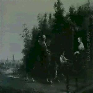 Bettelmusikanten Und Vornehme Dame Am Schlossparktor Bettelmusikanten Und Vornehme Dame Am Schlossparktor